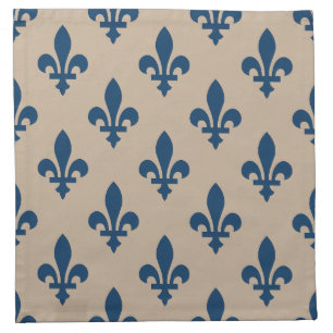 Fleur de Lis Pattern, Royal French Blue on Cream Cloth Napkin