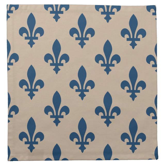 Fleur de Lis Pattern, Royal French Blue on Cream Cloth Napkin (Front)