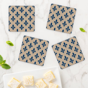 Fleur de Lis Pattern, Royal French Blue on Cream Coaster Set