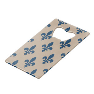 Fleur de Lis Pattern, Royal French Blue on Cream Credit Card Bottle Opener