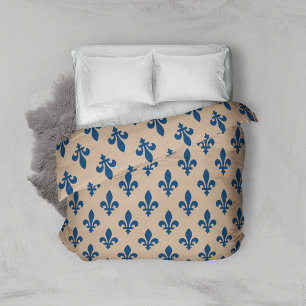 Fleur de Lis Pattern, Royal French Blue on Cream Duvet Cover