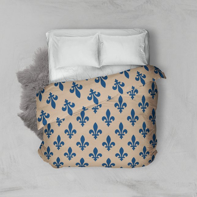 Fleur de Lis Pattern, Royal French Blue on Cream Duvet Cover (Creator Uploaded)