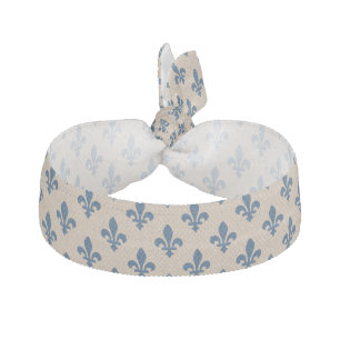 Fleur de Lis Pattern, Royal French Blue on Cream Elastic Hair Tie