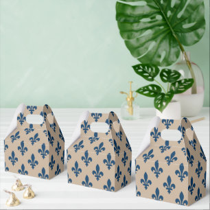 Fleur de Lis Pattern, Royal French Blue on Cream Favor Boxes