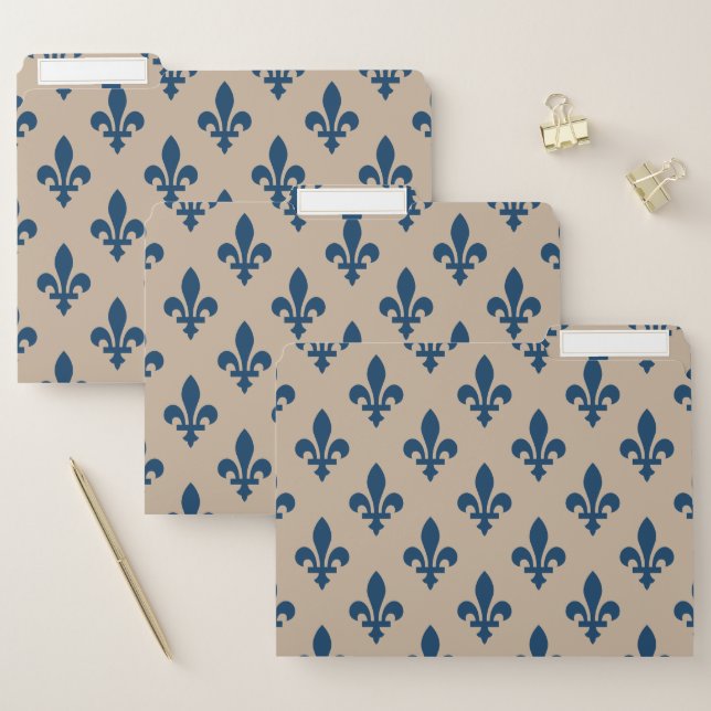 Fleur de Lis Pattern, Royal French Blue on Cream File Folder (Set)