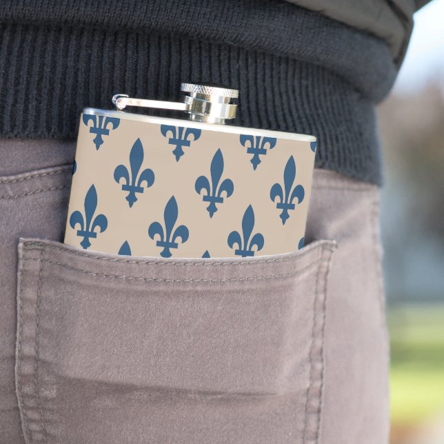 Fleur de Lis Pattern, Royal French Blue on Cream Flask (In Situ)