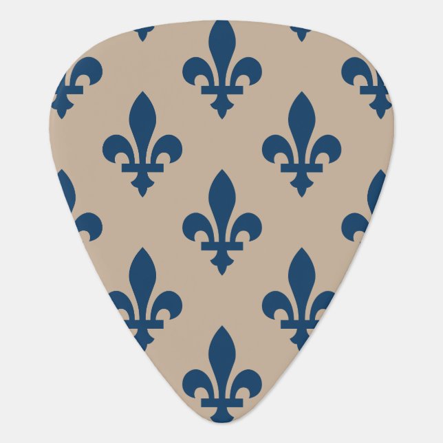 Fleur de Lis Pattern, Royal French Blue on Cream Guitar Pick (Front)
