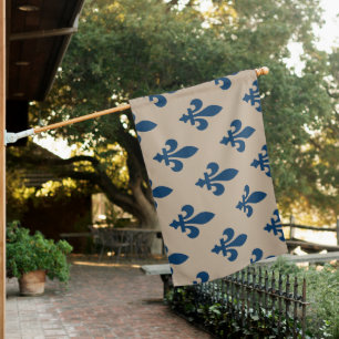 Fleur de Lis Pattern, Royal French Blue on Cream House Flag