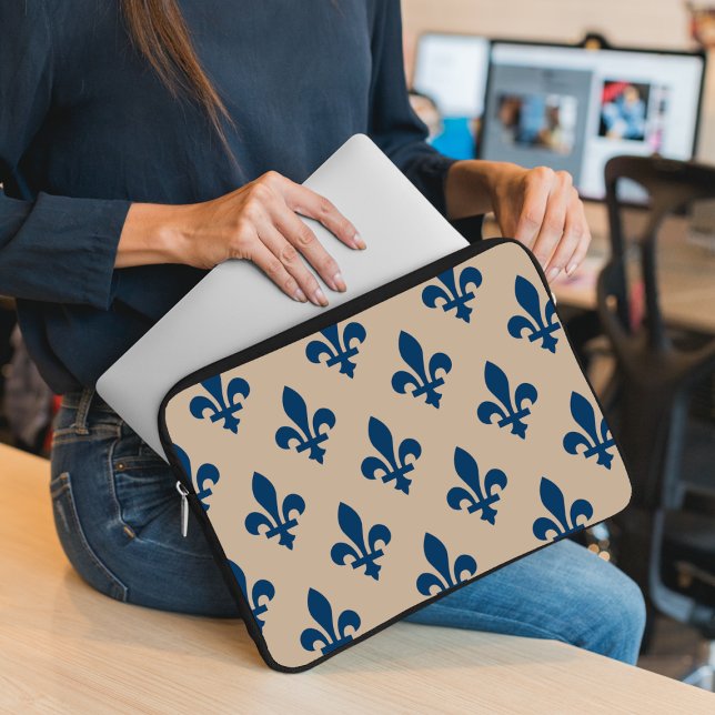 Fleur de Lis Pattern, Royal French Blue on Cream Laptop Sleeve (Creator Uploaded)
