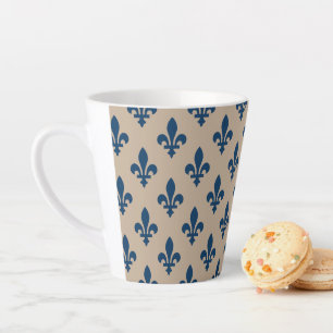 Fleur de Lis Pattern, Royal French Blue on Cream Latte Mug