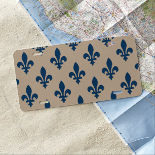 Fleur de Lis Pattern, Royal French Blue on Cream License Plate