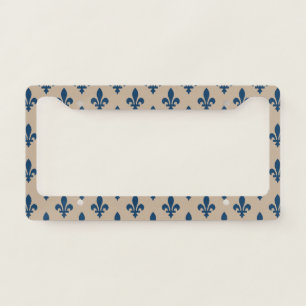 Fleur de Lis Pattern, Royal French Blue on Cream License Plate Frame