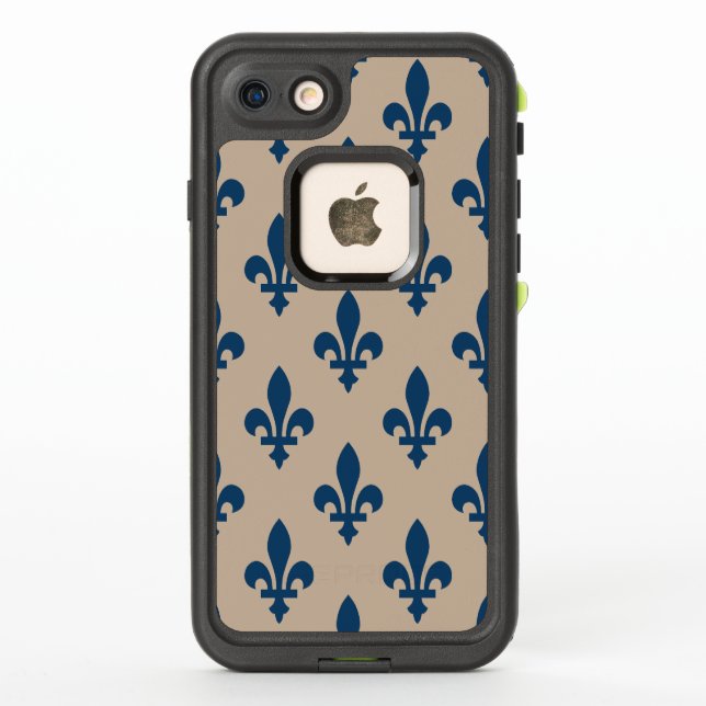 Fleur de Lis Pattern, Royal French Blue on Cream LifeProof iPhone Case (Back)