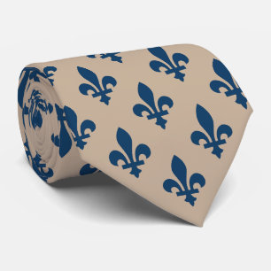 Fleur de Lis Pattern, Royal French Blue on Cream Neck Tie