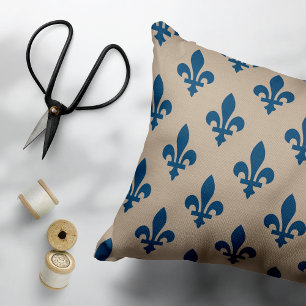 Fleur de Lis Pattern, Royal French Blue on Cream Pet Bed