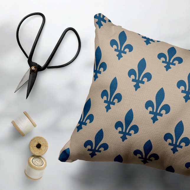 Fleur de Lis Pattern, Royal French Blue on Cream Pet Bed (Creator Uploaded)
