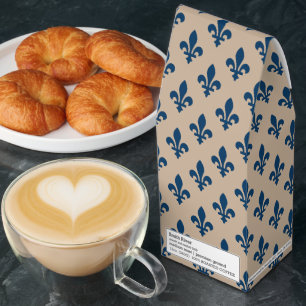 Fleur de Lis Pattern, Royal French Blue on Cream Roasted Coffee