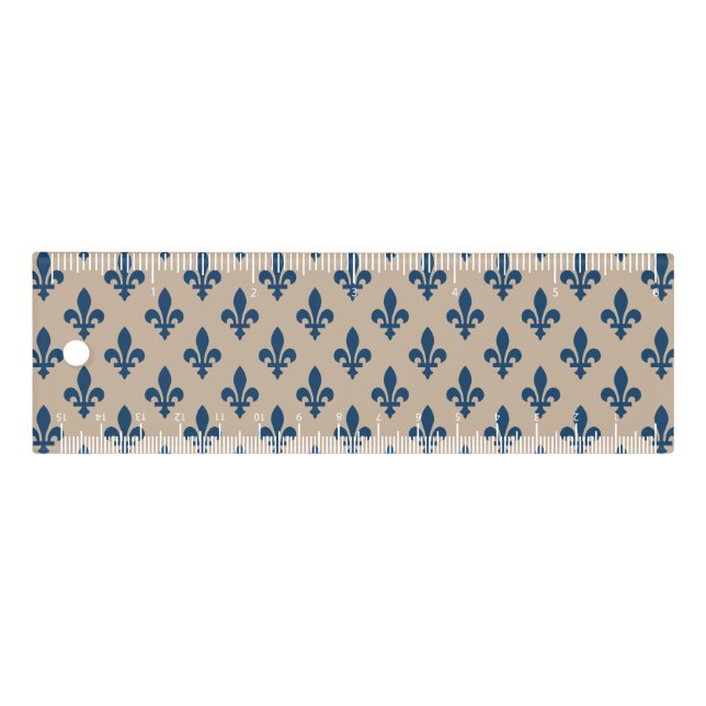 Fleur de Lis Pattern, Royal French Blue on Cream Ruler (Front)
