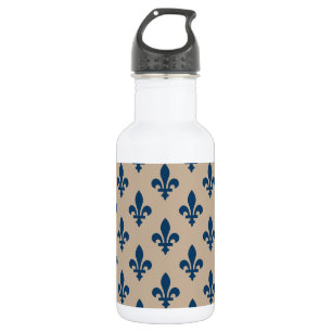 Fleur de Lis Pattern, Royal French Blue on Cream Stainless Steel Water Bottle