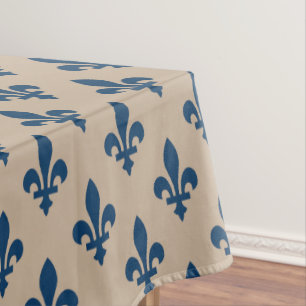 Fleur de Lis Pattern, Royal French Blue on Cream Tablecloth