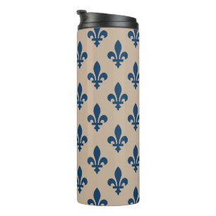 Fleur de Lis Pattern, Royal French Blue on Cream Thermal Tumbler
