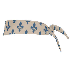 Fleur de Lis Pattern, Royal French Blue on Cream Tie Headband