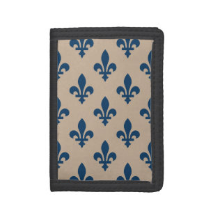 Fleur de Lis Pattern, Royal French Blue on Cream Tri-fold Wallet