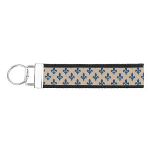 Fleur de Lis Pattern, Royal French Blue on Cream Wrist Keychain