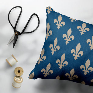 Fleur de Lis Pattern, Royal French, Cream on Blue Accent Pillow