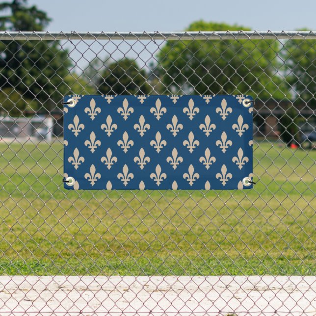 Fleur de Lis Pattern, Royal French, Cream on Blue Banner (Insitu)