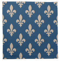 Fleur de Lis Pattern, Royal French, Cream on Blue