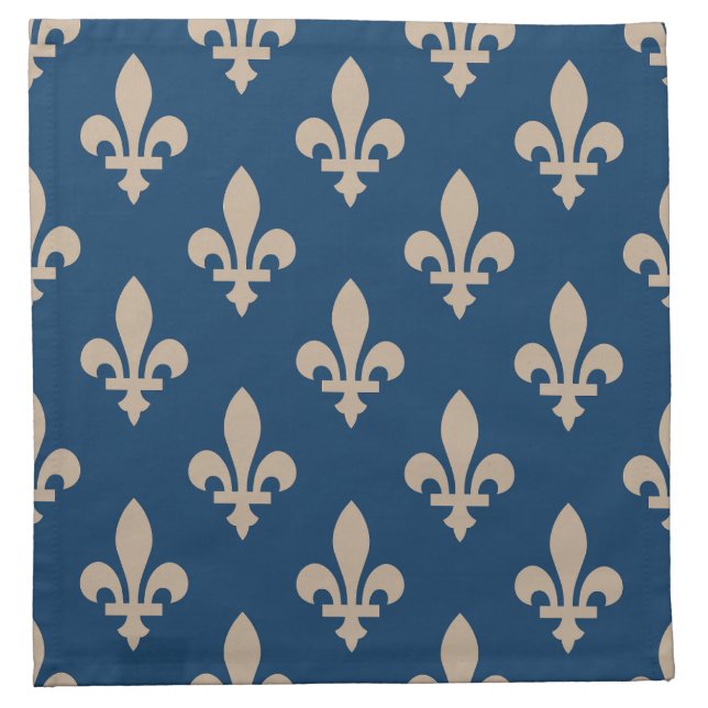 Fleur de Lis Pattern, Royal French, Cream on Blue Cloth Napkin (Front)