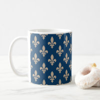 Fleur de Lis Pattern, Royal French, Cream on Blue