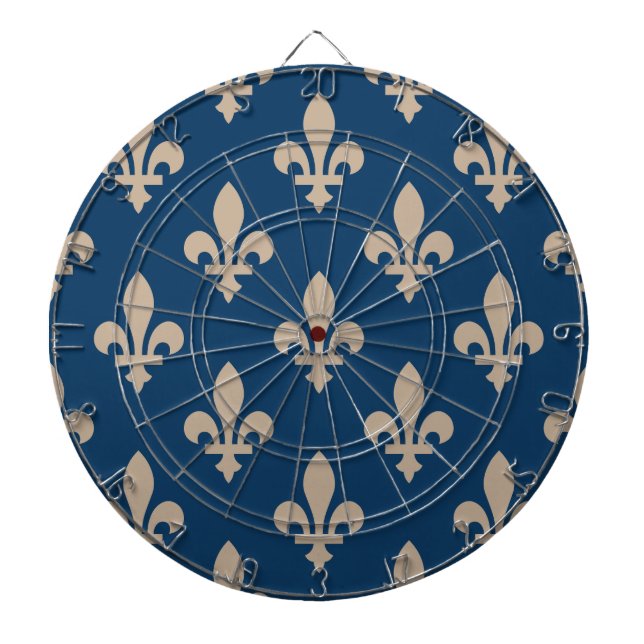 Fleur de Lis Pattern, Royal French, Cream on Blue Dart Board (Front)