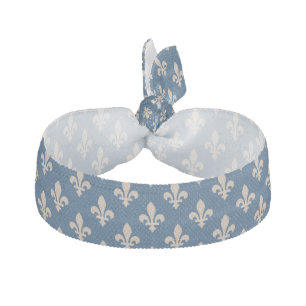 Fleur de Lis Pattern, Royal French, Cream on Blue Elastic Hair Tie