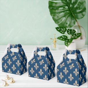 Fleur de Lis Pattern, Royal French, Cream on Blue Favor Boxes