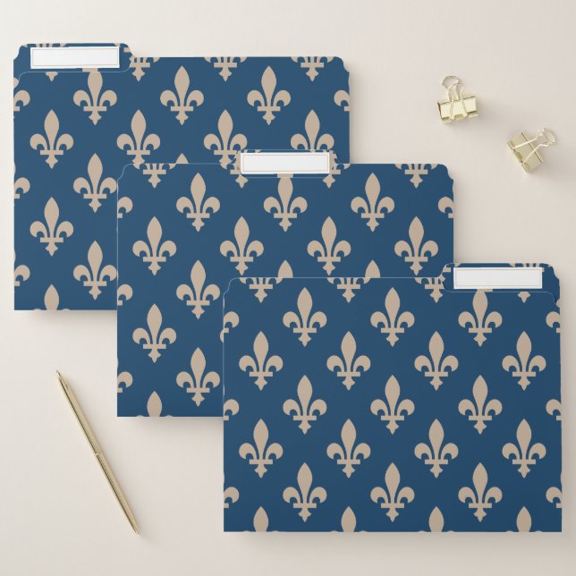 Fleur de Lis Pattern, Royal French, Cream on Blue File Folder (Set)