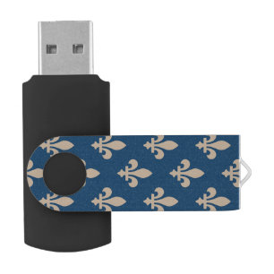 Fleur de Lis Pattern, Royal French, Cream on Blue Flash Drive