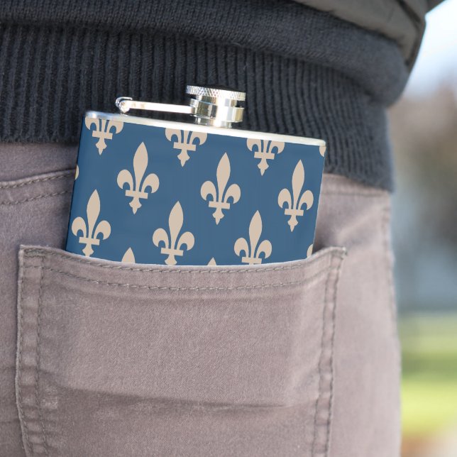 Fleur de Lis Pattern, Royal French, Cream on Blue Flask (In Situ)