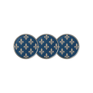 Fleur de Lis Pattern, Royal French, Cream on Blue Golf Ball Marker
