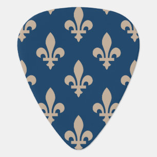 Fleur de Lis Pattern, Royal French, Cream on Blue Guitar Pick