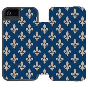 Fleur de Lis Pattern, Royal French, Cream on Blue iPhone SE/5/5s Wallet Case
