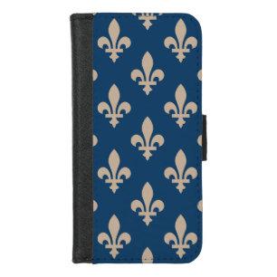 Fleur de Lis Pattern, Royal French, Cream on Blue iPhone 8/7 Wallet Case