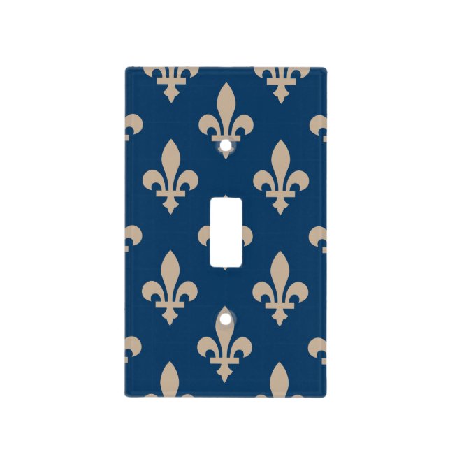 Fleur de Lis Pattern, Royal French, Cream on Blue Light Switch Cover (Front)