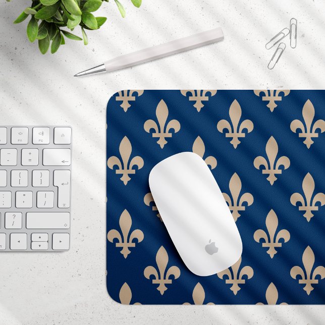 Fleur de Lis Pattern, Royal French, Cream on Blue Mouse Pad (Creator Uploaded)