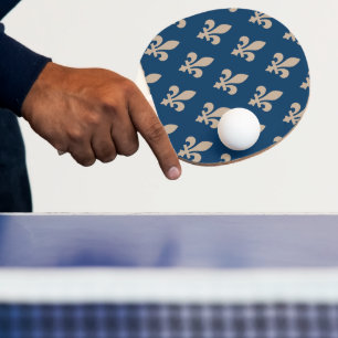 Fleur de Lis Pattern, Royal French, Cream on Blue Ping Pong Paddle