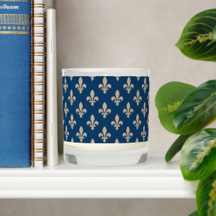 Fleur de Lis Pattern, Royal French, Cream on Blue Scented Candle