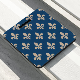 Fleur de Lis Pattern, Royal French, Cream on Blue Seat Cushion