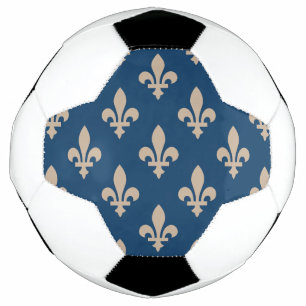 Fleur de Lis Pattern, Royal French, Cream on Blue Soccer Ball