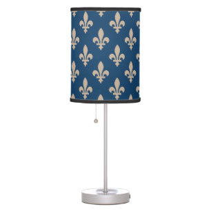 Fleur de Lis Pattern, Royal French, Cream on Blue Table Lamp